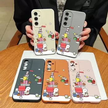 Christmas Snowman Soft Silicone Shell for Samsung S24 S22 Ultra Plus S23 S21 S20 Fe A55 A54 A53 A52 A35 A15 A16 Shockproof Solid Color Matte Cover Samsung S24 чёрный
