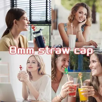 Christmas Style Theme Straw Cap Snowman Santa Claus Christmas Man Accessories Water gingerbread J9A6 gingerbread Man-1pcs