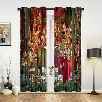 Christmas Table Gift Santa Claus Curtains for Bedroom Living Room Drapes Kitchen Children s Room Window Curtain Home Decor 135W x 60H(cm) x1