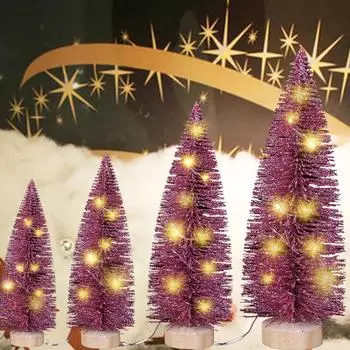 Christmas Tabletop Decorations Rose Red and White with LED Lights Pine Needles Dusted with Powder Mini Christmas Tree 15-30cm