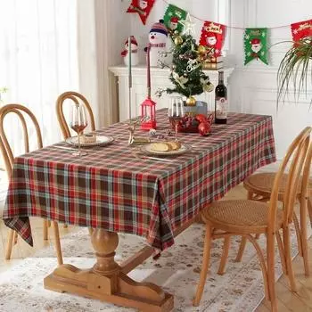Christmas Tartan Tablecloth Green Plaid Table Cover Family Gathering Restaurant Home Textile 2024 New Year Xmas Festival Decor 60X60CM зеленый плед
