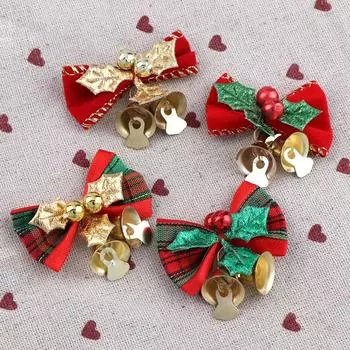 Christmas Tree Bow Christmas Ornament Bell 4 Type Mixed Home Garden Bow Exquisite Bow Bell Gift Christmas Tree Wreath Decoration 8pcs