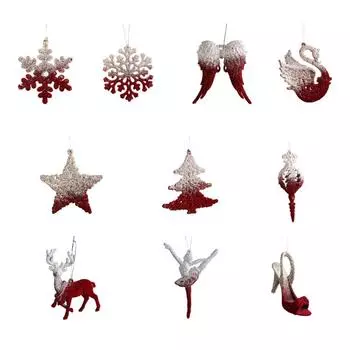 Christmas Tree Flocking Hanging Star 8Pieces/Set Star Snowflake Festive Decors Sequined Sequins Pendants