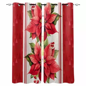 Christmas Tree Flowers Blackout Curtains For Living Room Bedroom Window Treatment Blinds Drapes W135 x H60cm