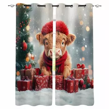 Christmas Tree Gift Yak Blackout Curtains For Living Room Bedroom Window Treatment Blinds Drapes Kitchen Curtains W135 x H60cm