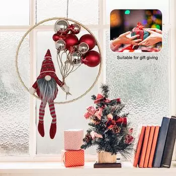 Christmas Tree Hanging Ornament with Ball Cute Window Hanging Festival Theme with Wooden Ring Holiday Home Decor Handcraft красный
