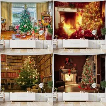 Christmas Tree Library Tapestry Bedroom Living Room Home Christmas Decoration Tapestry 100x75cm