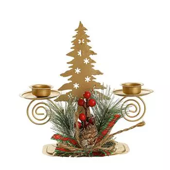Christmas Tree Pillar Candle Holder Double Candle Stick Holder Funny Atmosphere Ornaments for Home Party L золотой