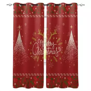 Christmas Tree Plant Snowflake Blackout Curtains for Children Kids Home Decor Bedroom Living Room High Shading Window Curtains W135 x H60cm