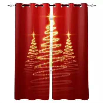 Christmas Tree Red Gold Blackout Curtains for Children Kids Home Decor Bedroom Living Room High Shading Window Curtains W135 x H60cm
