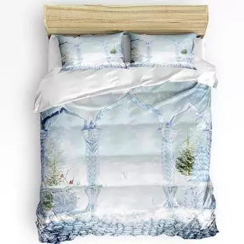 Christmas Tree Snowflake Ice Door Duvet Cover 3pcs Bedding Set Home Textile Quilt Cover Pillowcases Bedroom Bedding Set No Sheet EU single(135x200cm)