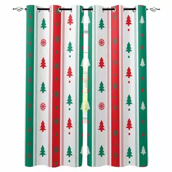 Christmas Tree Striped Snowflakes Blackout Curtains For Living Room Bedroom Window Treatment Blinds Drapes W135 x H60cm