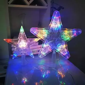 Christmas Tree Top Lights LED Glowing Star Lights Battery Power Pentagram Star Night Lamp For Room Christmas Tree Decor Pendant Small 15x3.5cm