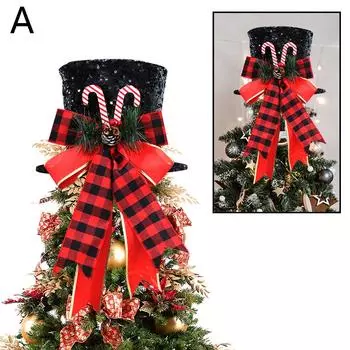 Christmas Tree Topper Magic hat with Bow and Candy Treetop Decoration Tree For Christmas Home H F3S6 Red-1pcs