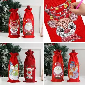 Christmas Wine Bottle Bags with Drawstring DIY Diamond Gift Party Holiday Painting For Xmas Dec T7O1 deer-1pcs