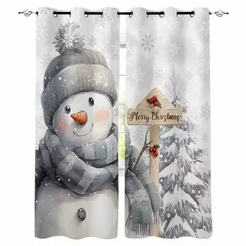 Christmas Winter Snowman Snowflake Blackout Curtains For Living Room Bedroom Window Treatment Blinds Drapes Kitchen Curtains W135 x H60cm