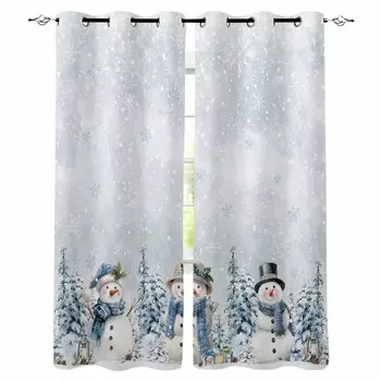 Christmas Winter Snowman Tree Blackout Curtains For Living Room Bedroom Window Treatment Blinds Drapes Kitchen Curtains W135 x H60cm