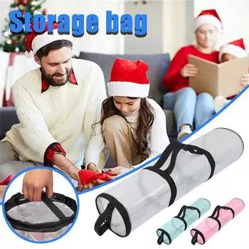 Christmas Wrapping Paper Storage Bag Durable Underbed Xmas Gift Wrap Organiser Easy Carry Handles Clear Waterproof Pvc Bag 2024 60x15cm синий