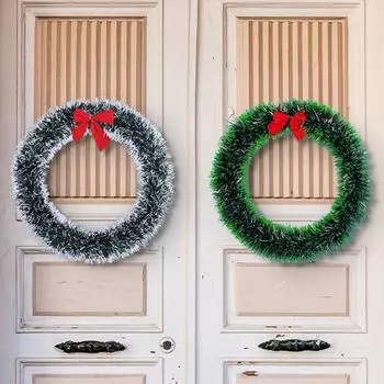 Christmas Wreath with Red Bow 25/30CM Hanging Garland Durable Plastic Tinsel Wreaths Crafts New Year Festive Party Decoration 30cm белый