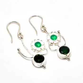 Серьги из хромдиопсида, зеленого оникса, посеребренные 925 пробы, 1,89 дюйма
