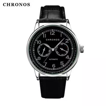 CHRONOS Мужские часы Мужские модные спортивные наручные часы Мужские часы с кожаным ремешком чёрный