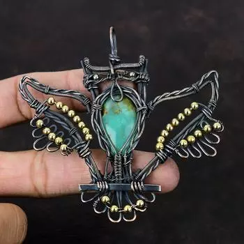 Chrysoprase Pendant Copper Wire Wrapped Pendant Owl Pendant Copper Jewelry Handmade Pendant Wire Wrap Jewelry Gemstone Pendant Wedding Gift
