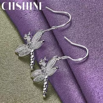 CHSHINE 925 стерлингового серебра стрекоза циркон серьги-подвески для женщин свадебная вечеринка модные украшения-шармы 3.00*1.70cm