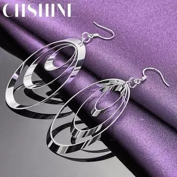 CHSHINE стерлингового серебра 925 пробы три круга серьги очаровательные украшения для женщин Свадебная вечеринка модные серьги 2.50*4.50cm
