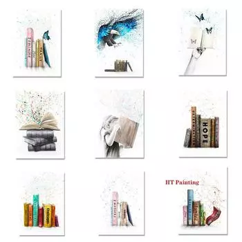 Чтение книг, учебный плакат, всплеск цвета, мультфильм, милая птица, образование, настенные картины, холст, живопись, детская комната, домашний декор 21x30cm No Framed
