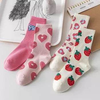 Чулки средней длины Letter Cute Ins чулки Fashion Love Strawberry Pink женские носки светло-розовый