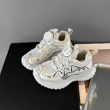 Chunky Kids Shoes for Boy Non-slip Basketball Sneakers for Children Fashion Versatile Girls Causal School Running Sports Shoes 27 серебряный