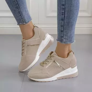 Chunky Women Chunky Sneakers Solid Color Platform Shoes Thick Bottom Zipper Women s Vulcanized Shoes Sneakers Zapatos De Mujer 35 бежевый