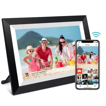 Цифровая фоторамка Smart WiFi 10,1 дюйма с автоматическим поворотом в портретной и альбомной ориентации, встроенной памятью 32 ГБ, доступной через приложение Frameo из любой точки мира (Черная деревянная рама)
