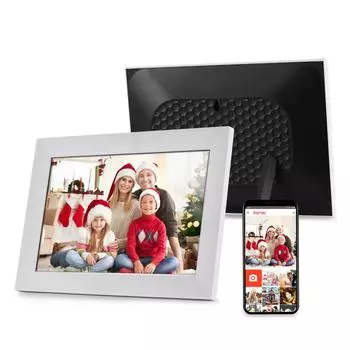 Цифровая фоторамка WiFi 10,1 дюйма, встроенная память 16 ГБ, интеллектуальная цифровая фоторамка с сенсорной ЖК-панелью EU Plug белый