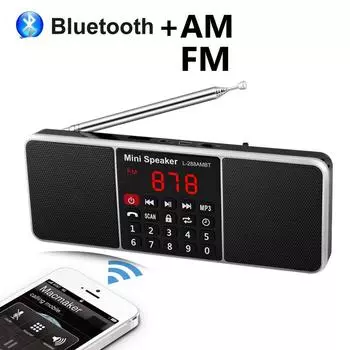 Цифровое портативное радио AM FM Bluetooth-динамик Стерео MP3-плеер TF SD-карта USB-накопитель Громкая связь Перезаряжаемые динамики чёрный