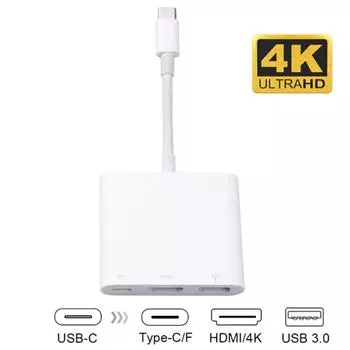 Цифровой AV-адаптер USB-C с многопортовым выходом, с USB-портом, белый, прочный, для Apple