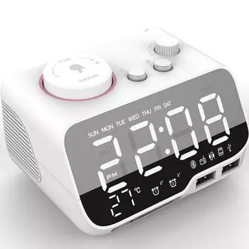 Цифровой будильник, Bluetooth-динамик, FM-радио, температура, повтор, яркость, диммер для спальни, таймер сна, прикроватный будильник белый
