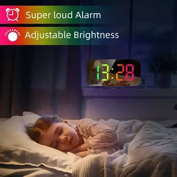 Цифровой будильник с динамической RGB-подсветкой, регулируемой яркостью, регулируемой функцией повтора USB чёрный