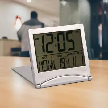Цифровой дисплей Wecker Temperatur LCD Schreibtisch Platte Kalender Reise Schlummeruhr-67g серебряный