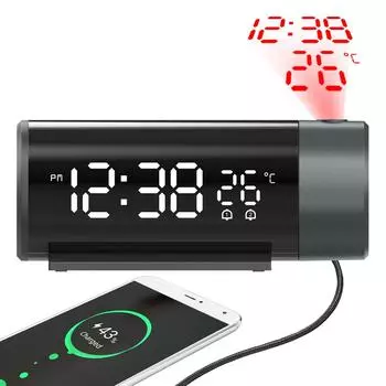 Цифровой проекционный будильник с температурой, вращением на 180 °, USB, электронный стол, прикроватные часы для спальни, 3D настенный повтор