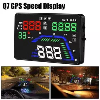 Цифровые часы с GPS, проектор на лобовое стекло Q7, многофункциональный проекционный дисплей, 5,5-дюймовый автомобильный HUD-дисплей, предупреждение о превышении скорости