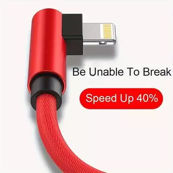 Цифровые кабели USB-кабель для быстрой зарядки под углом 90 градусов для iPhone, iPad и других устройств — совместим с iPhone 14/13/12/11/X/8/7/7Plus/6/6S/5 100cm красный
