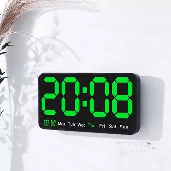 Цифровые настенные часы, настольные часы, 12/24 часа, 3 уровня яркости, большой дисплей, двойной будильник, электронные часы для гостиной, спальни зеленый свет
