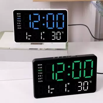 Цифровые настенные часы с питанием от USB Электронный светодиодный будильник Таймер Регулировка яркости Дисплей температуры 2 будильника 12/24-часовой формат Настольные часы 14.6x6.5x4cm