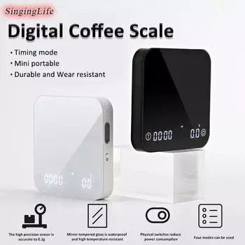 Цифровые весы для кофе с таймером 0,1 г Высокоточные мини-весы для эспрессо Электронные портативные умные кухонные весы с зарядкой через USB чёрный