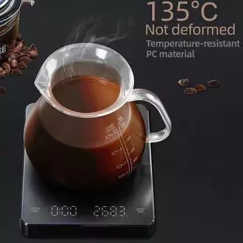 Цифровые весы для кофе с таймером и зарядкой через USB, высокоточные электронные весы для кухни, кофе-бара, сенсорный экран чёрный