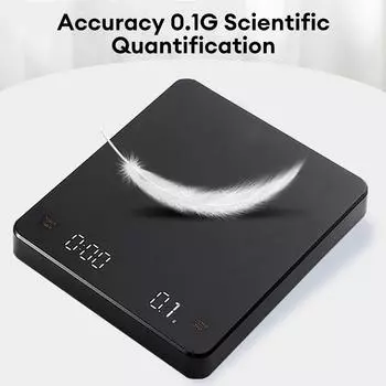 Цифровые весы для кофе с таймером, светодиодным экраном, эспрессо, USB, макс. 3 кг, вес 0,1 г, высокоточные измерения в унциях/мл/г, кухонные весы чёрный