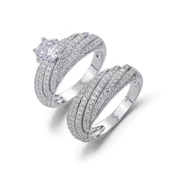 Cincin Berlian Mewah 2 Buah untuk Wanita Cincin Pertunangan Penuh Beraspal CZ Batu Warna Perak Elegan Sederhana Wanita Perhiasan Cincin Batu 10