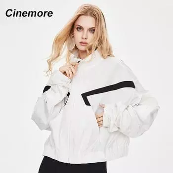 Cinemore 2022, новинка весны и осени, женская куртка, короткая однотонная модная верхняя одежда с лацканами и карманами на молнии, свободное повседневное женское пальто 92204