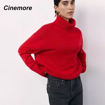 Cinemore весна-осень женский свитер однотонный свободный повседневный пуловер теплый базовый топ с длинным рукавом и круглым вырезом вязаный джемпер свитер S жёлтый